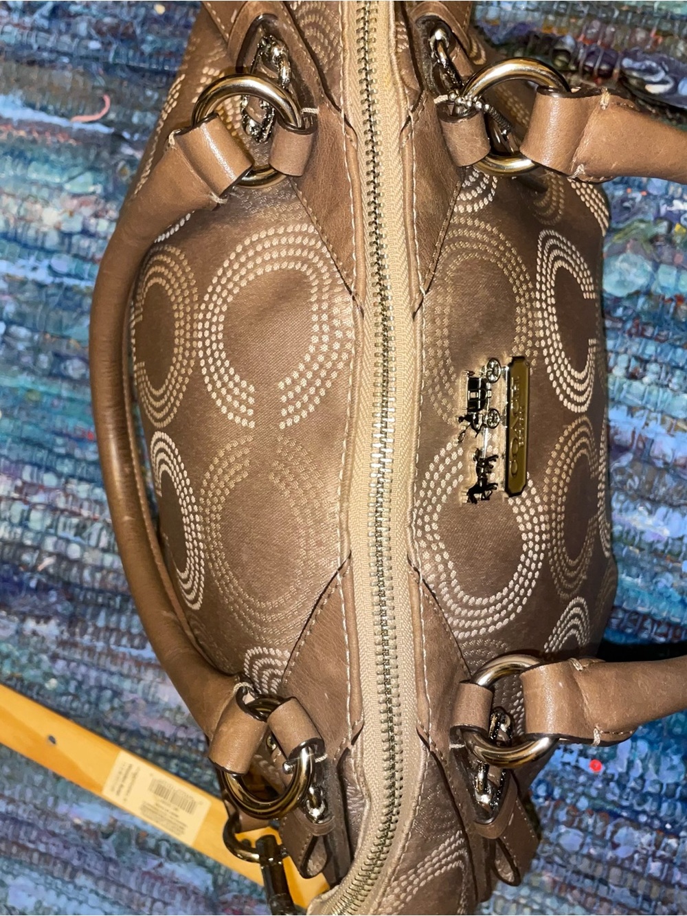 Coach Madison Dotted op art Sophia Satchel Purse Shoulder Handbag/Tote - Picture 9 of 16